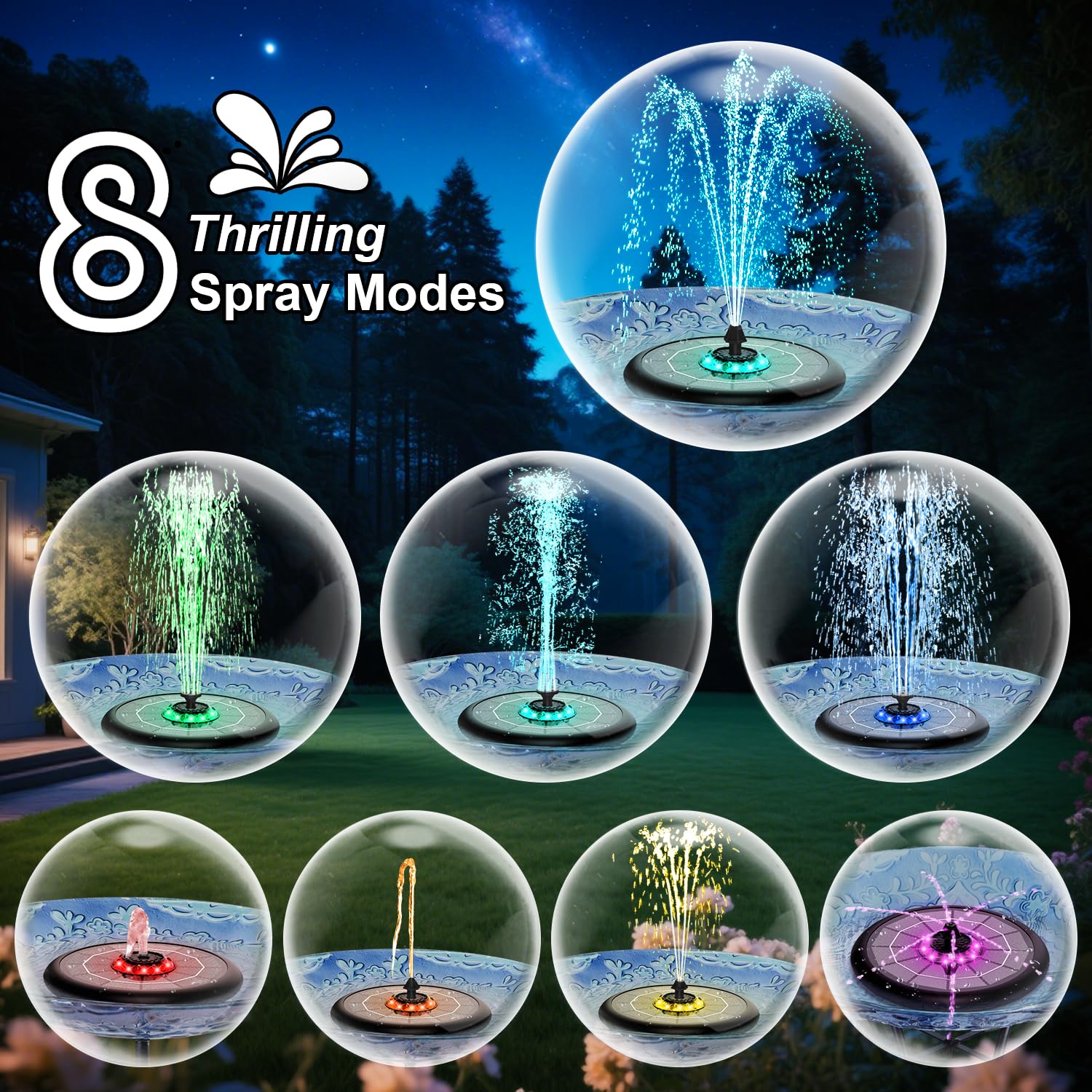 GAIZERL UFO fountain offering seven-nozzle customization for varied water displays.