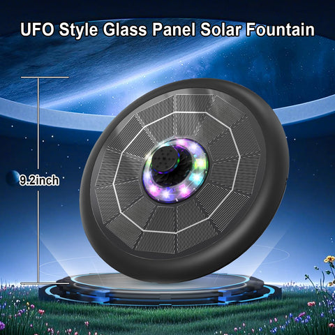 GAIZERL UFO fountain with LED lights for night-time ambience and water display.