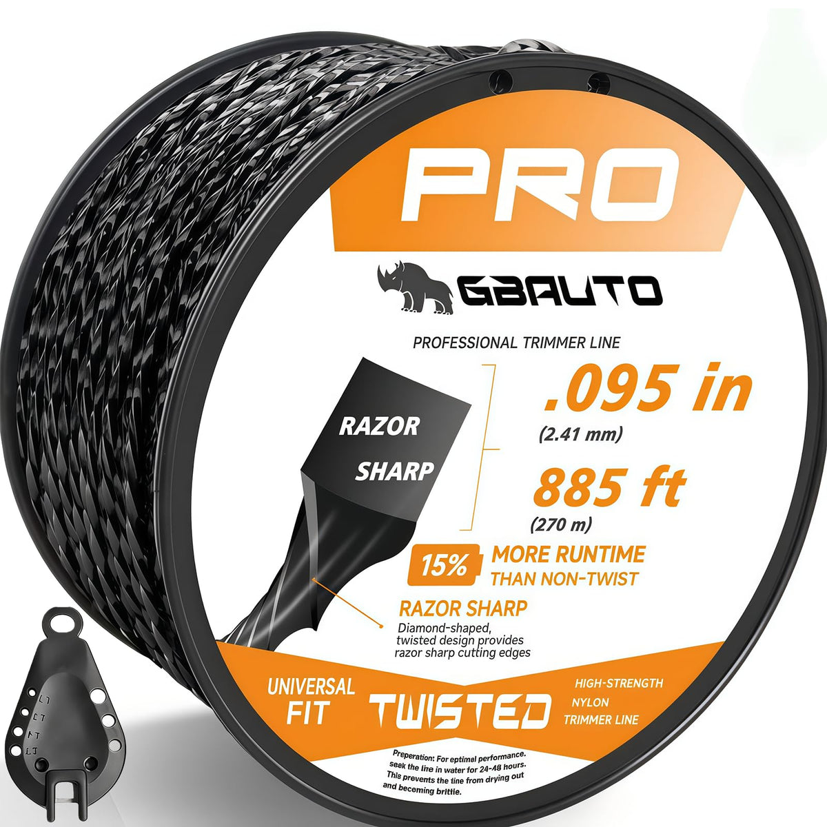 GBAuto 885ft 0.095in trimmer line for Echo compatibility and long cutting life.