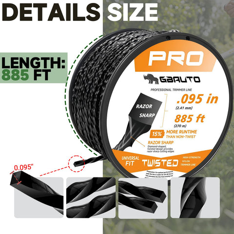 Cross-section shows inner-core strength with square twist for durability.