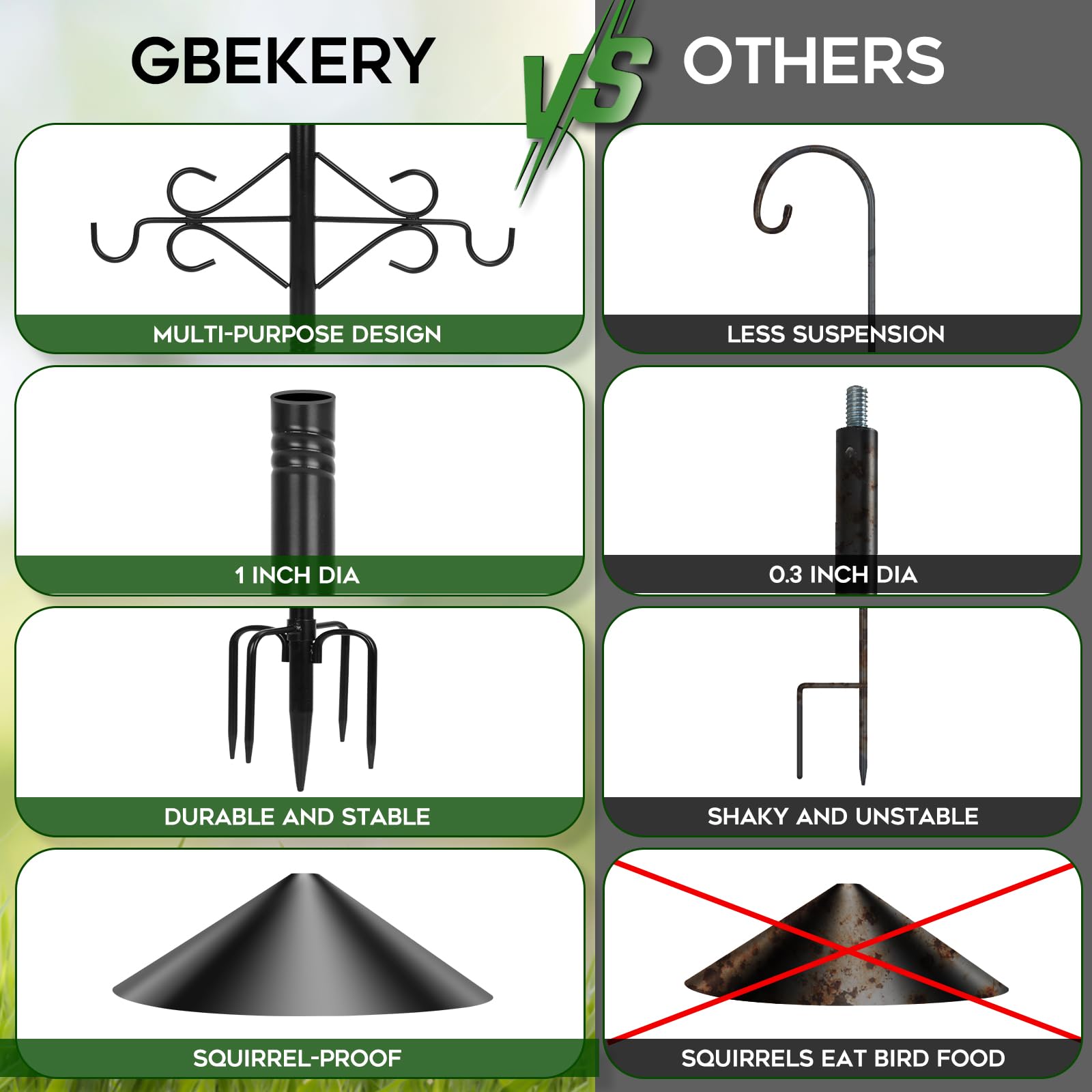 Gbekery anti-rust 1-inch iron pole resists outdoor weather.