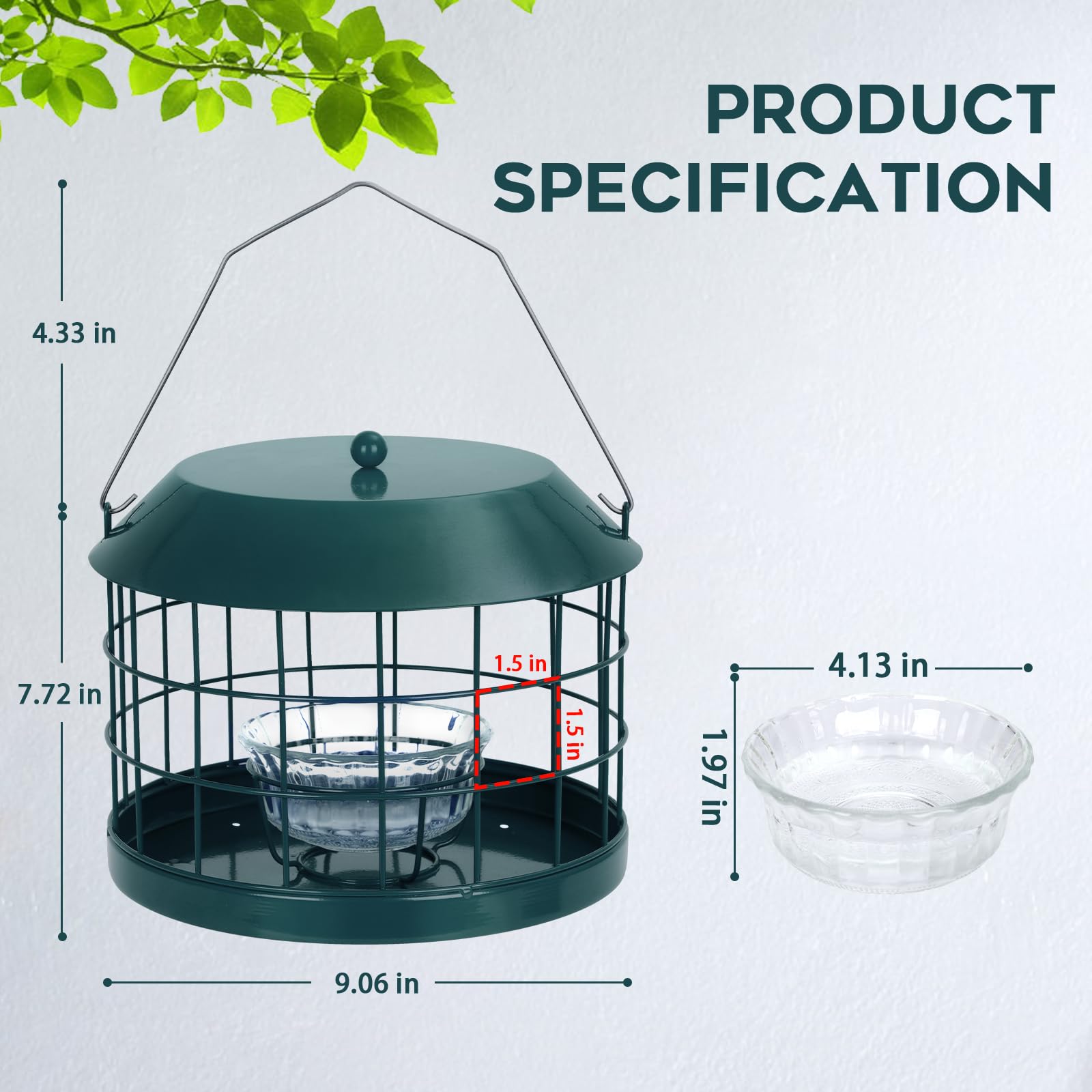 Gbekery Bluebird Feeder glass bowl detail emphasizes versatile feed and water options