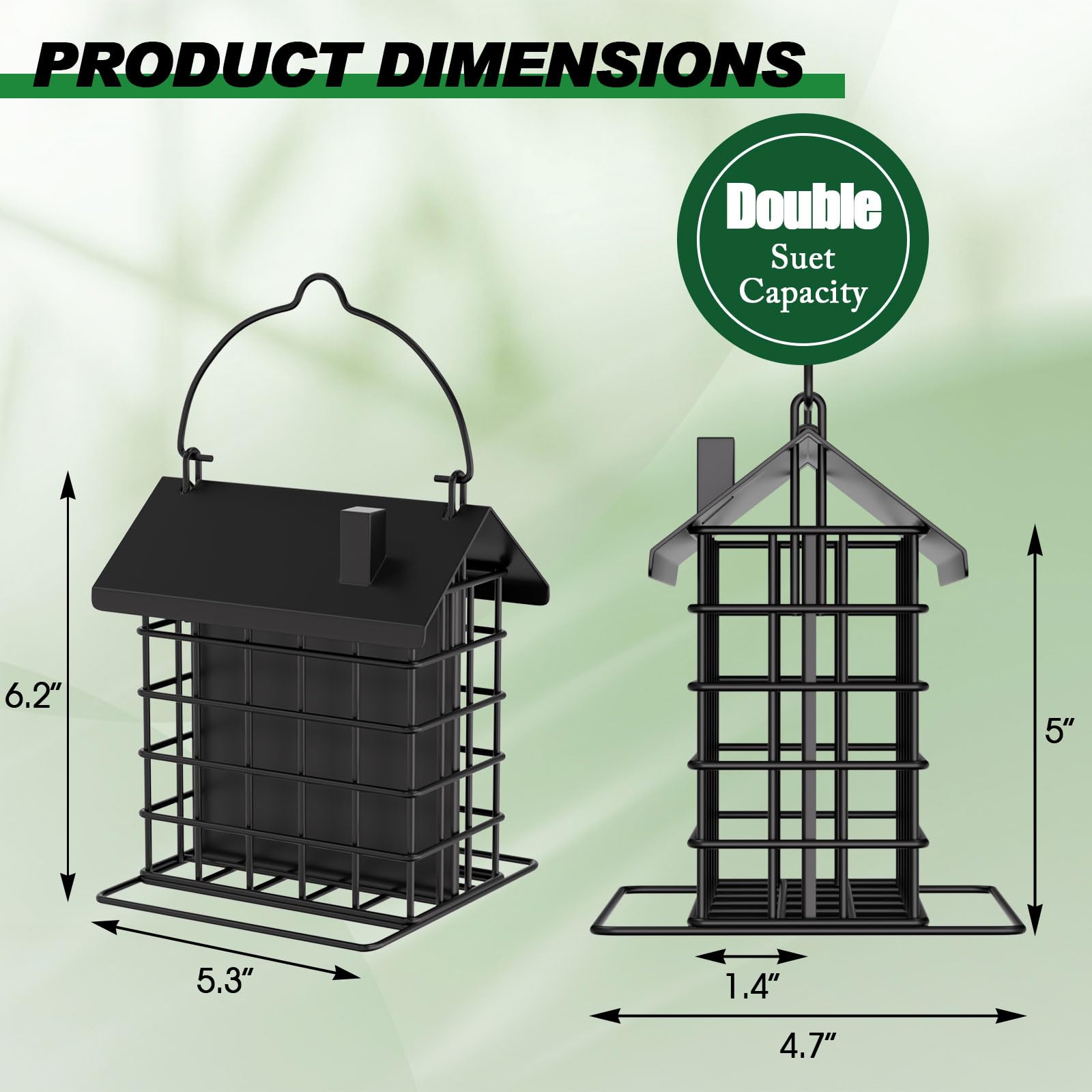 Double suet capacity design by Gbekery to reduce refills for busy feeders