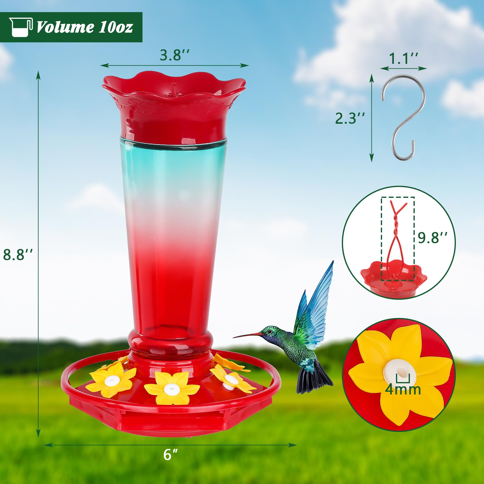 Gbekery 10oz glass bottle feeder, easy to fill and refill nectar