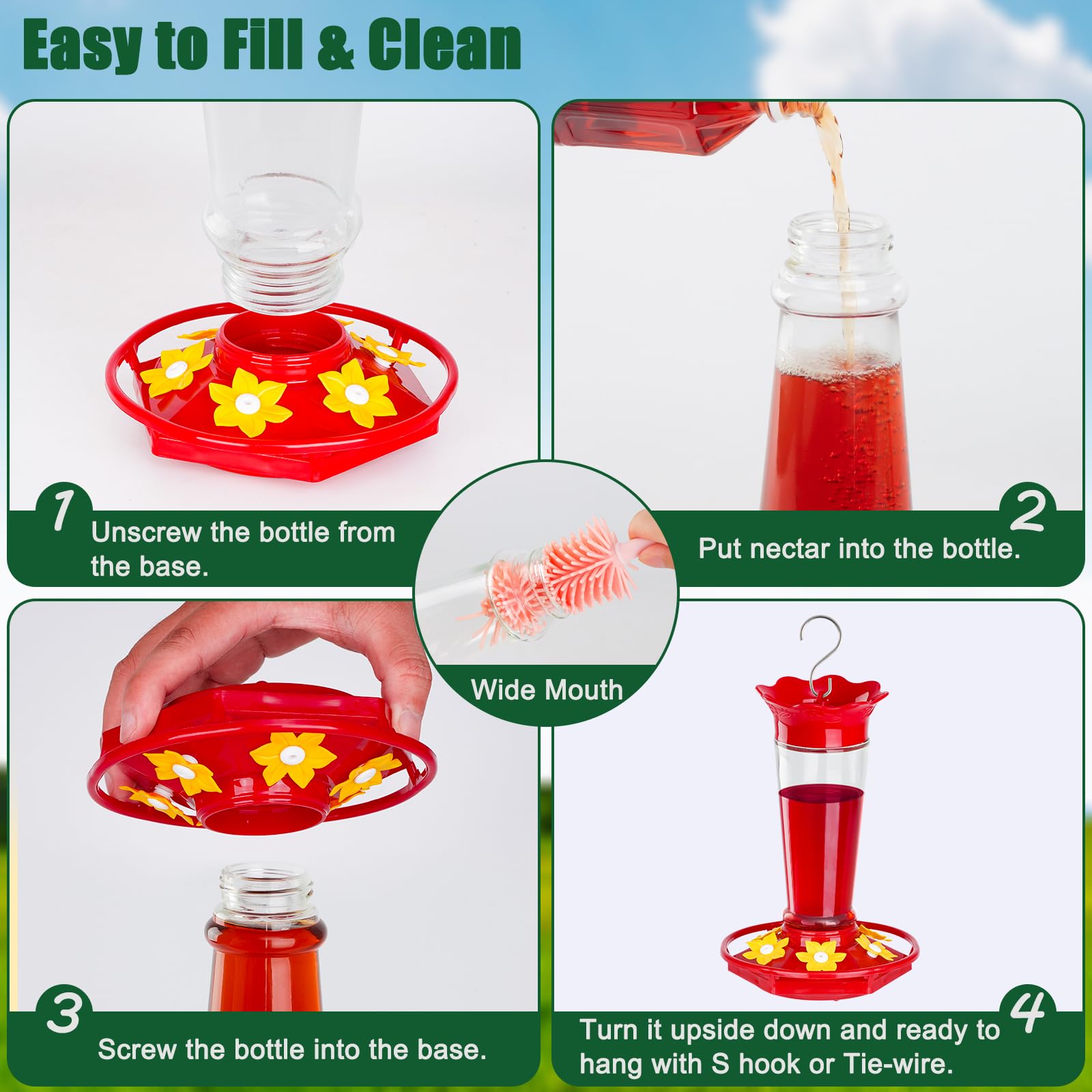 Gbekery hummingbird feeder disassembles easily for quick outdoor cleaning.