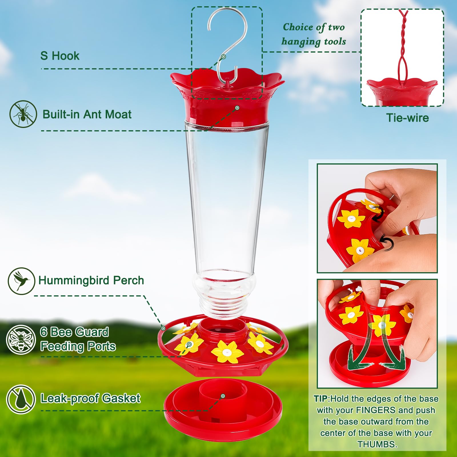 Gbekery glass feeder base with leak-proof gasket reduces spills.