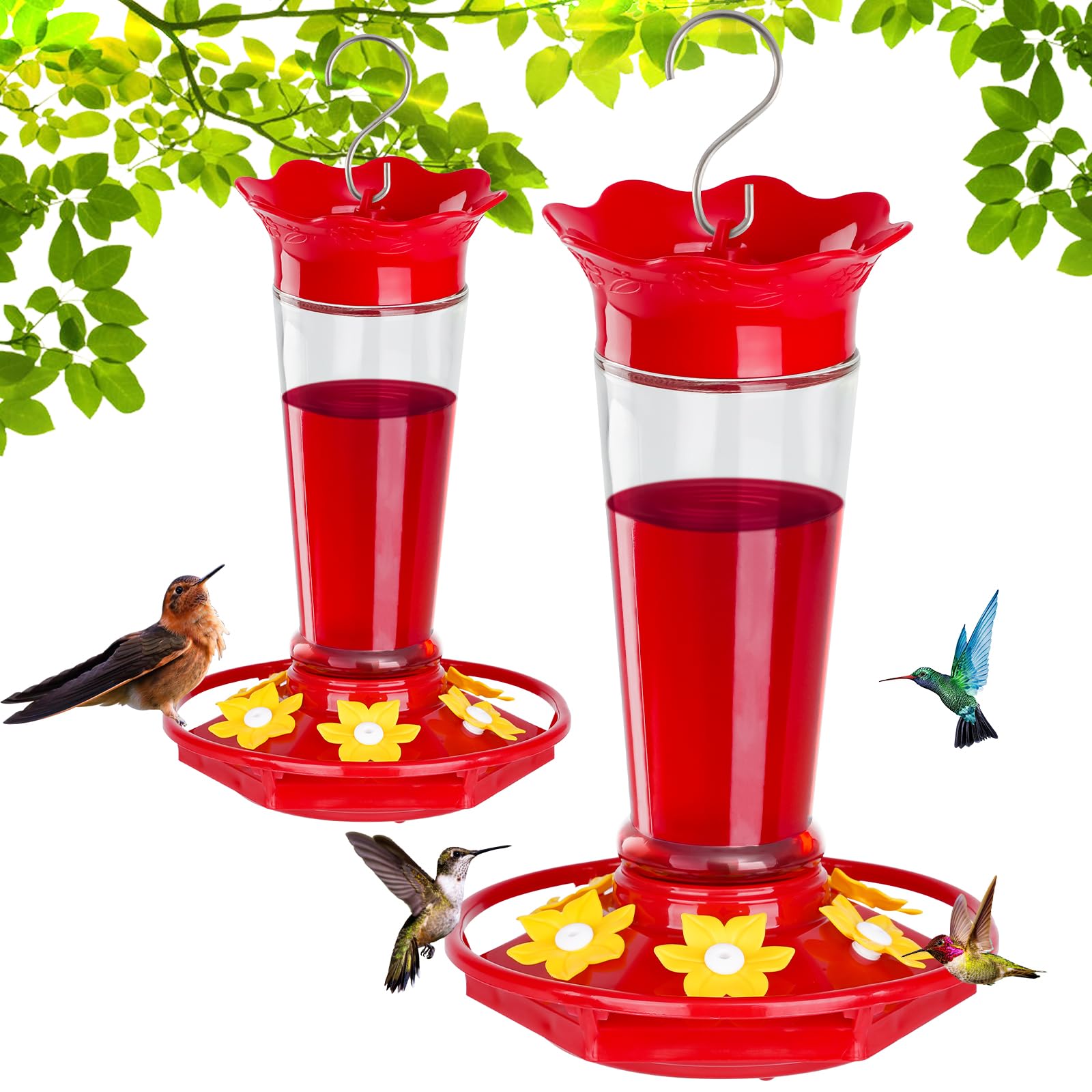 Gbekery glass hummingbird feeder top view shows six ports for multiple hummingbirds.