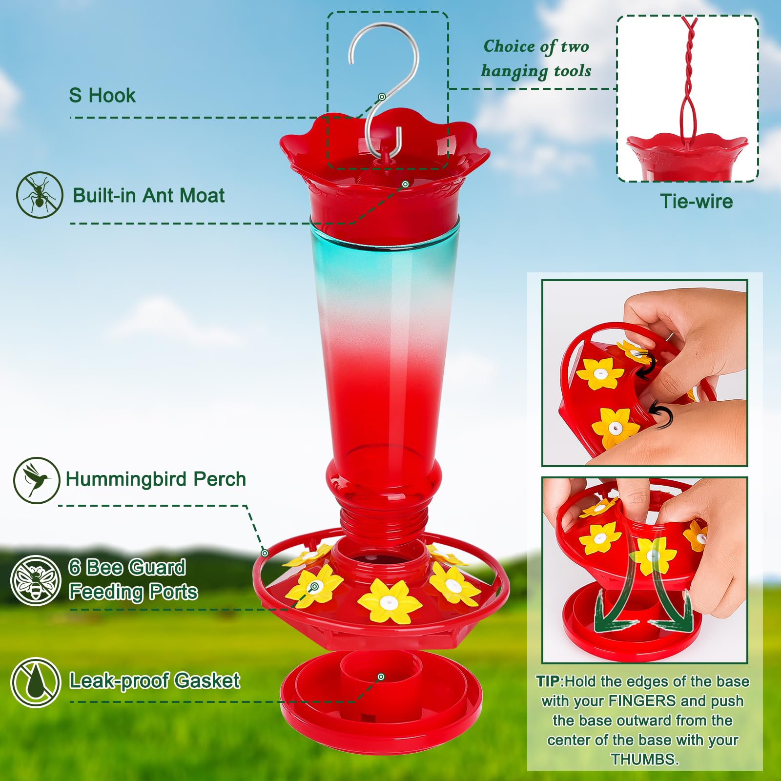 Gbekery hanging bird feeder with S-hook attachment for versatile placement