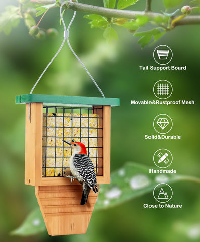 Gbekery hanging feeder pairs with shepherd hook or tree branch for versatile placement.