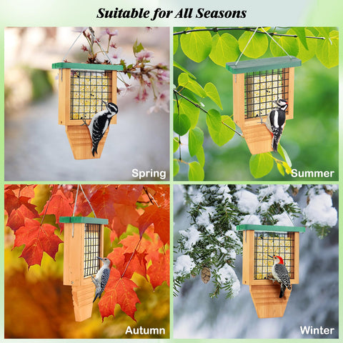 Gbekery cedar feeder features rust-resistant construction for year-long backyard use.