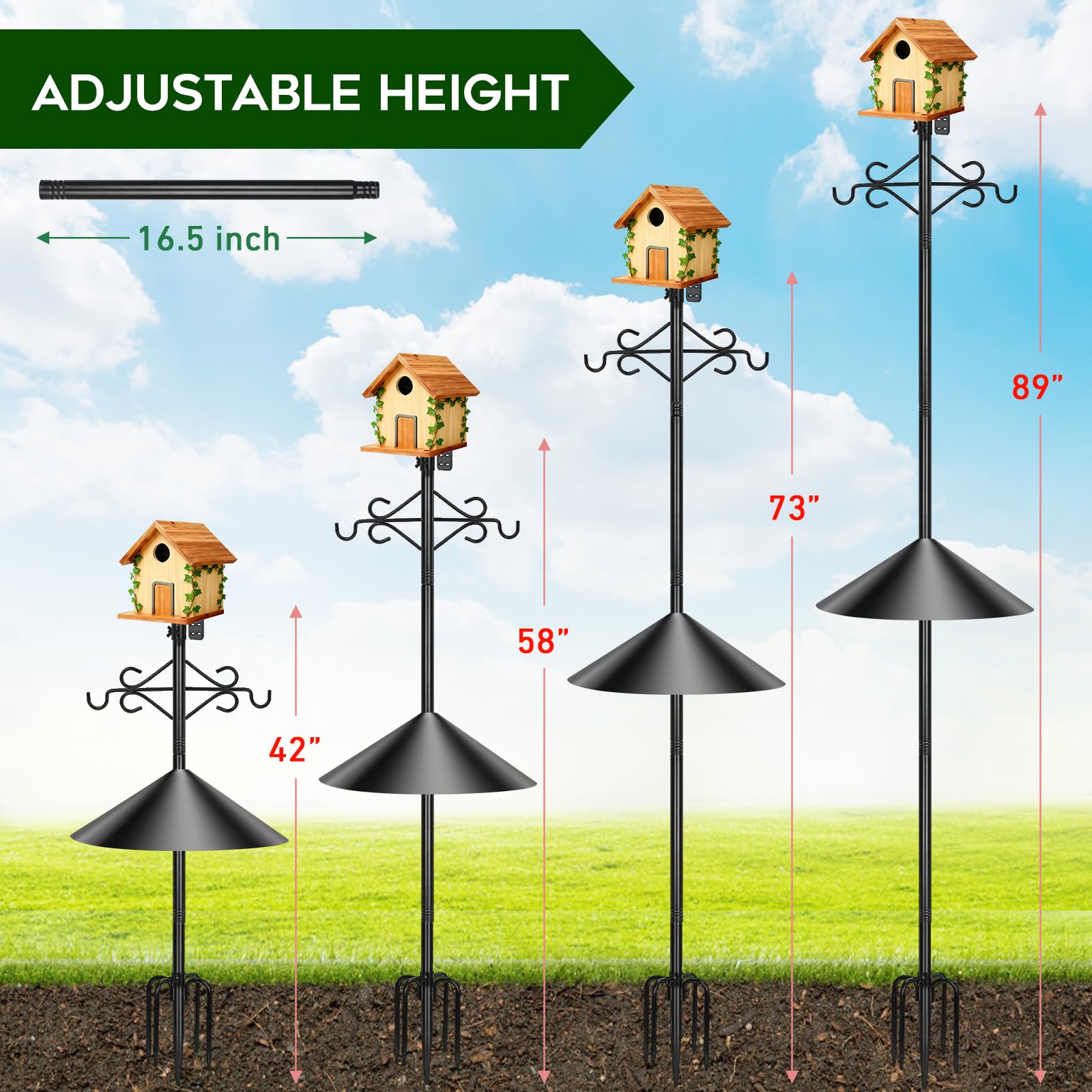 Gbekery height-adjustable pole adapts from 42 to 89 inches for flexibility.