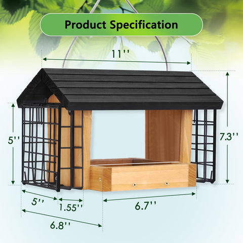 Gbekery Hopper Bird Feeder dual suet cages attract diverse birds year-round in your garden