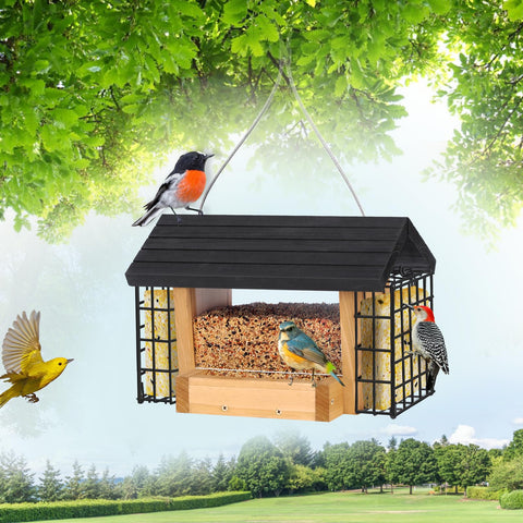 Gbekery Hopper Bird Feeder durable cedar withstands outdoor seasons