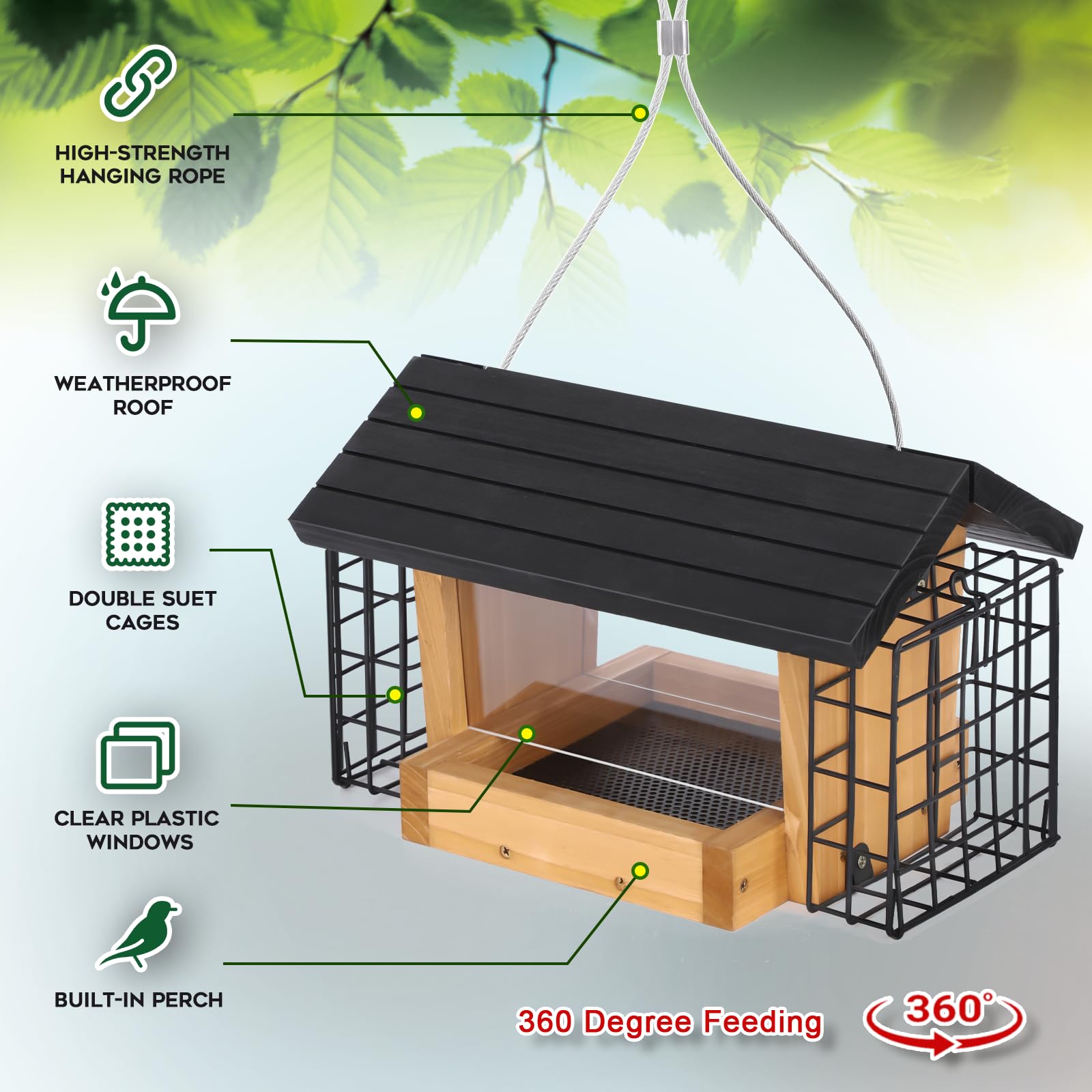 Gbekery Hopper Bird Feeder seed hopper capacity keeps birds fed longer