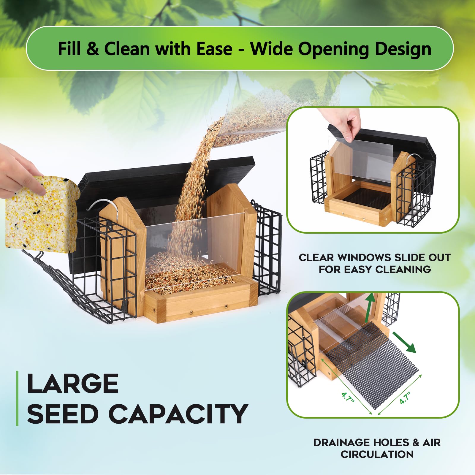 Gbekery Hopper Bird Feeder weatherproof roof protects seed from rain