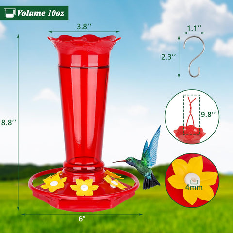 Hummingbird feeder showing six ports and perches for multiple birds