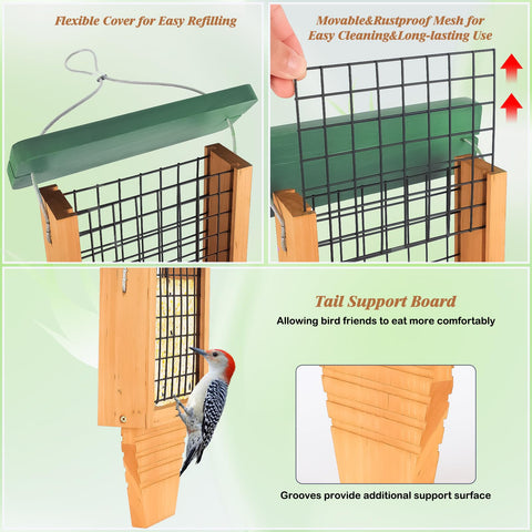 Gbekery feeder with movable cover and mesh for easy refills and cleaning.