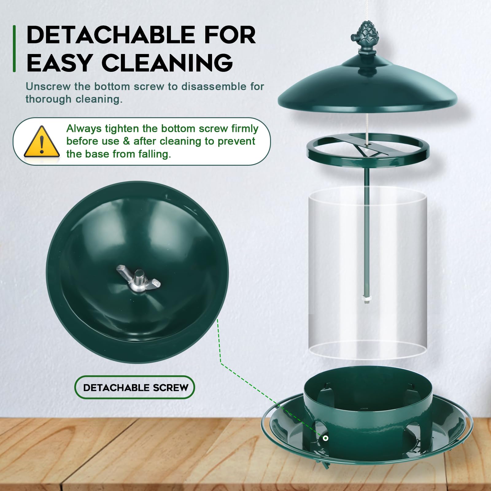 Gbekery feeder drainage holes prevent water accumulation and seed spoilage