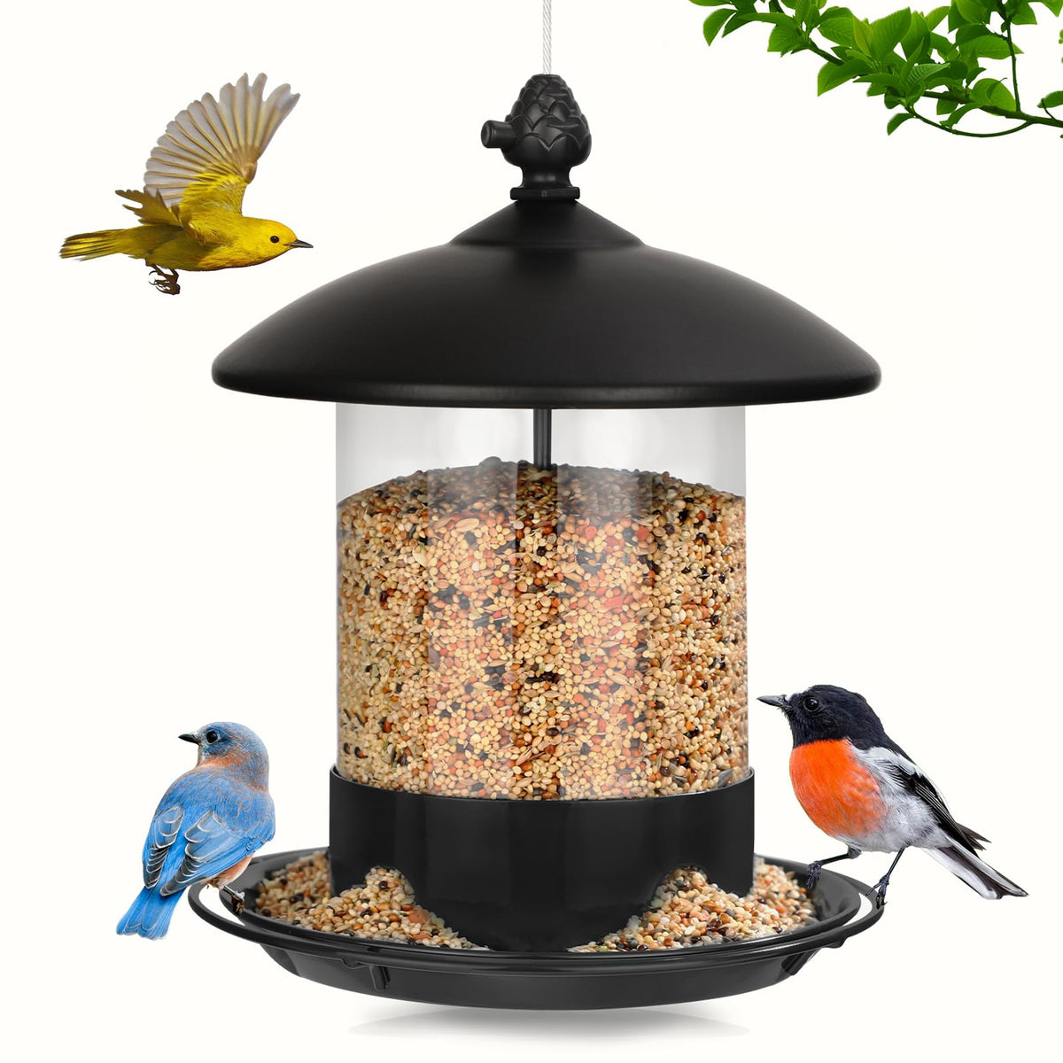 Gbekery metal bird feeder outdoors hanging with all-around tray, ideal for multiple birds