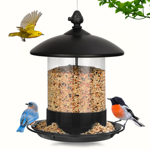 Gbekery metal bird feeder outdoors hanging with all-around tray, ideal for multiple birds