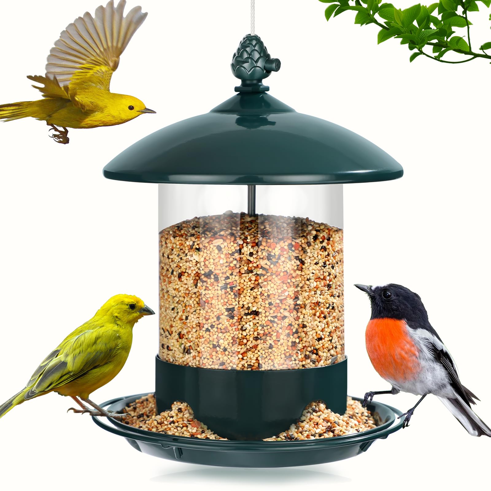 Gbekery metal bird feeder outdoors with durable lid and tray for seed holding