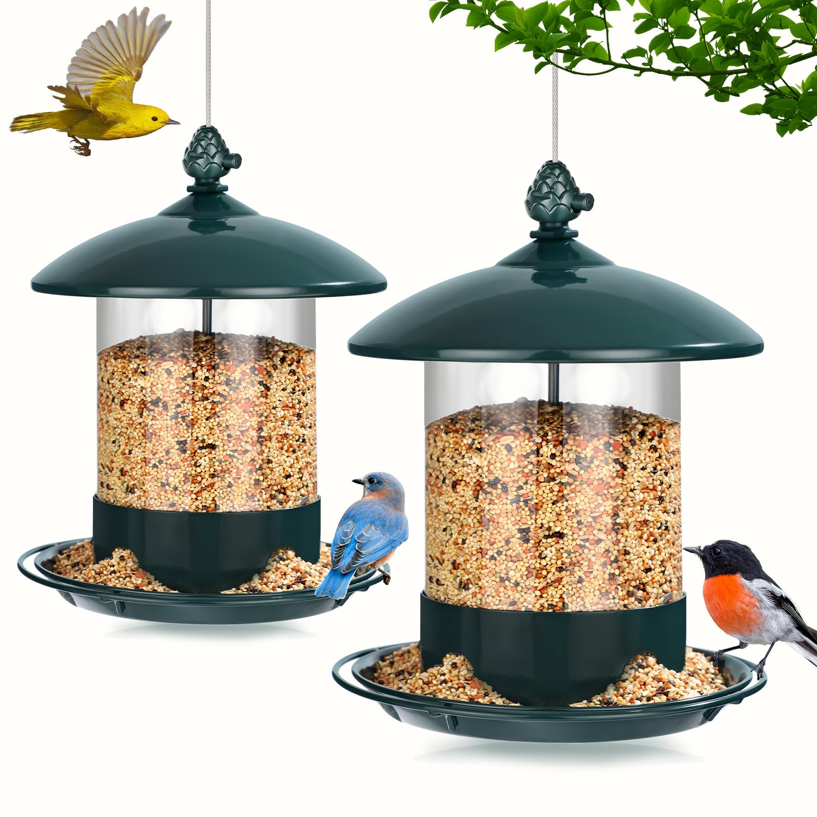 Gbekery metal bird feeder outdoors hanging, easy viewing for birds arriving