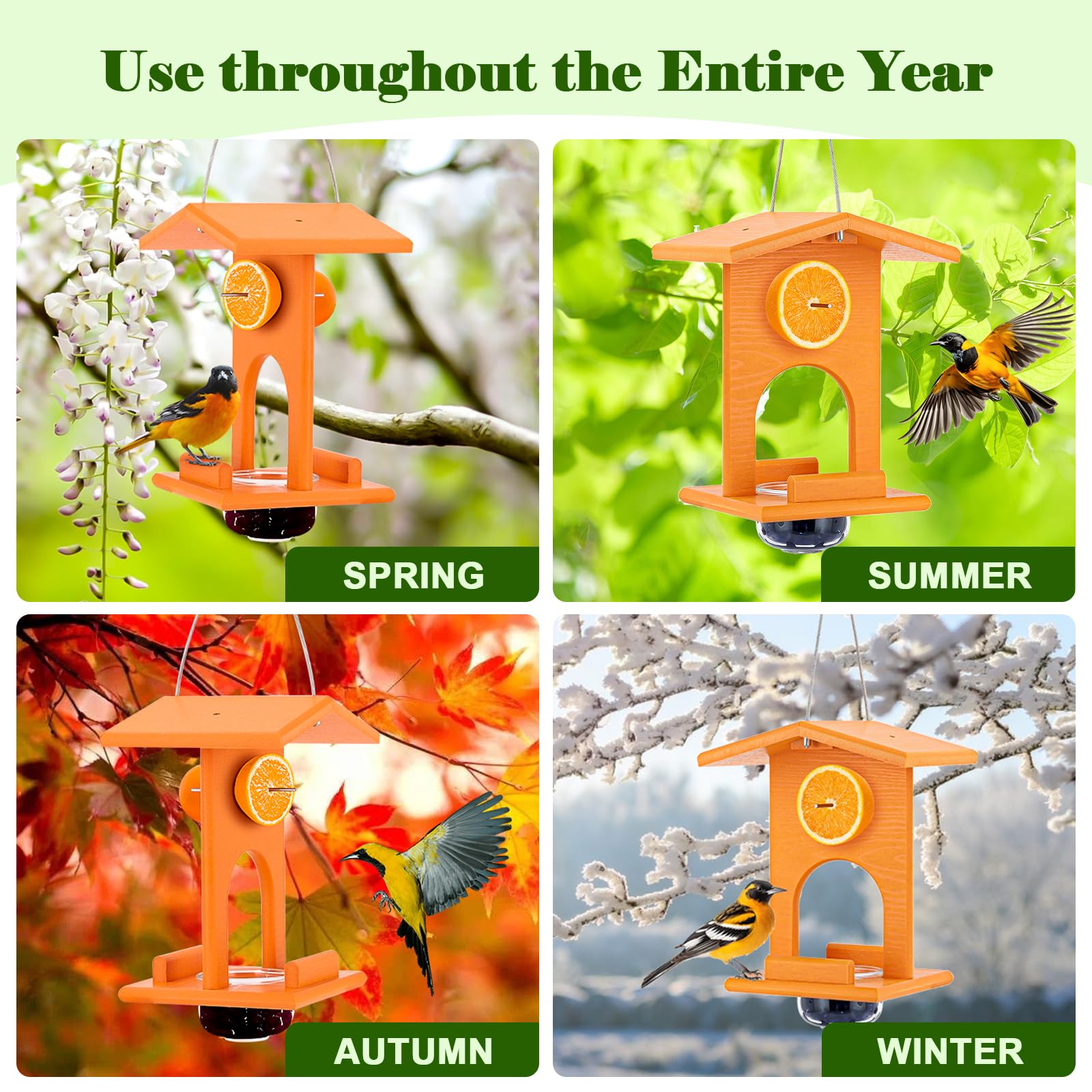 Gbekery Oriole Feeder weather-resistant recycled plastic for outdoors use.