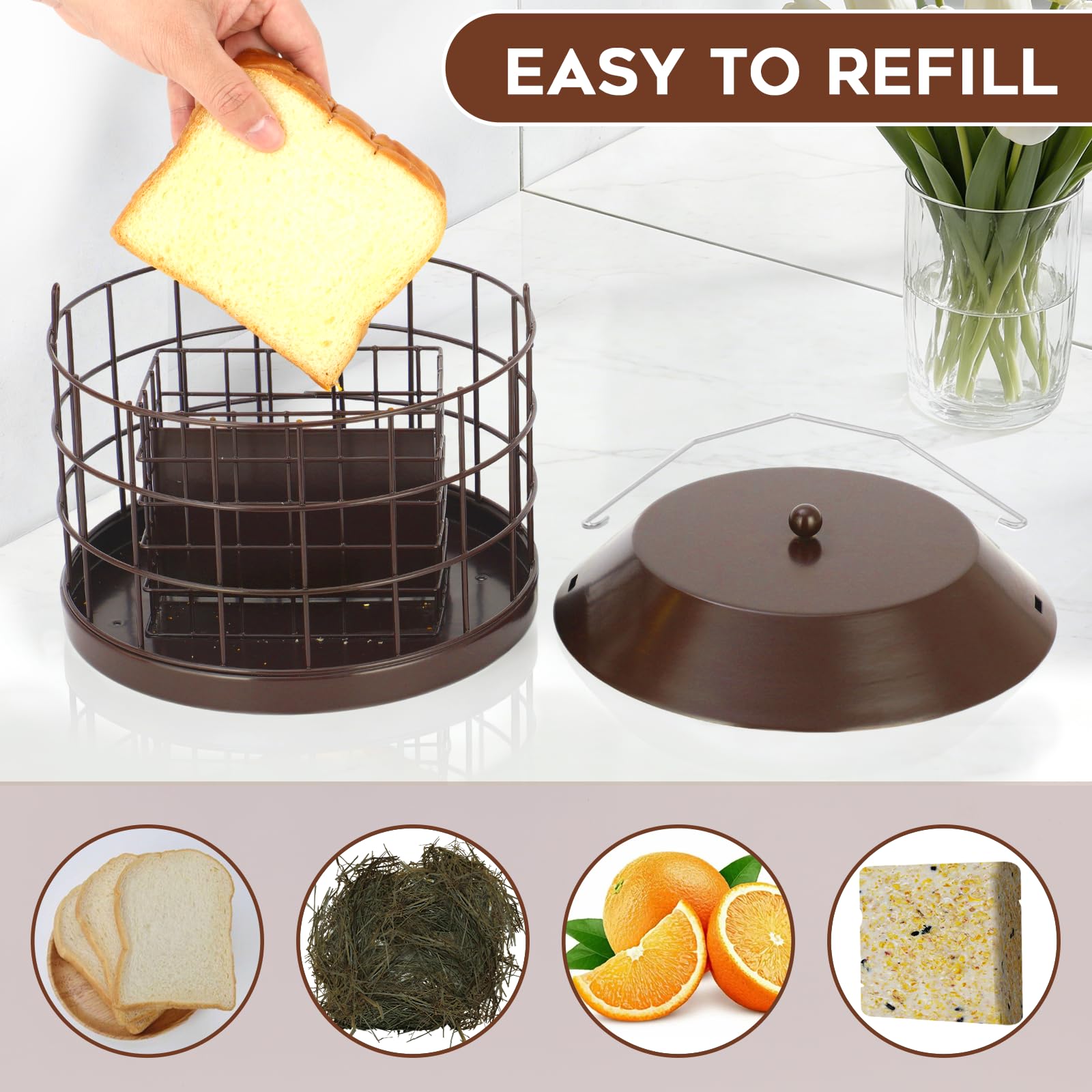 Gbekery removable roof enables quick refills and easy cleaning.