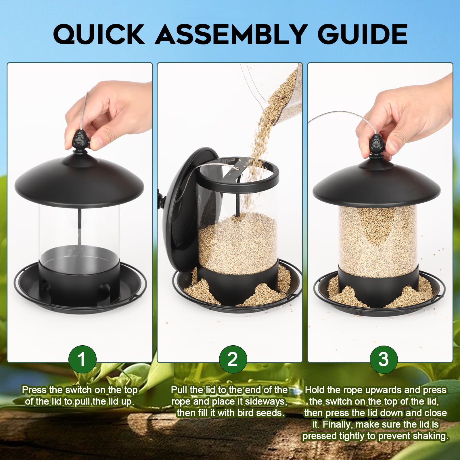 Gbekery 2 lb seed capacity supports longer feeding periods with less refilling