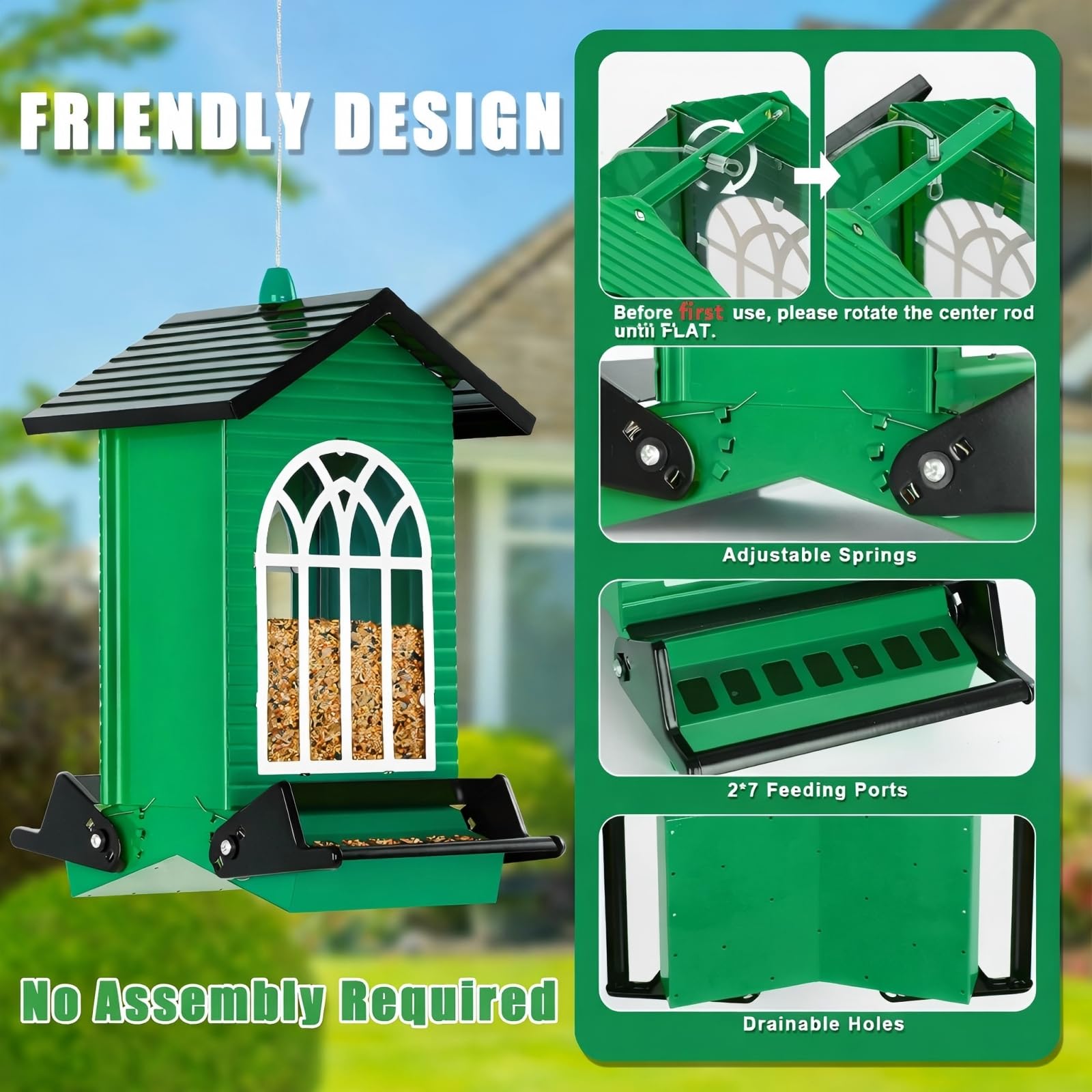 Gbekery Squirrel-Proof Feeder 5L capacity supports a variety of bird favorites
