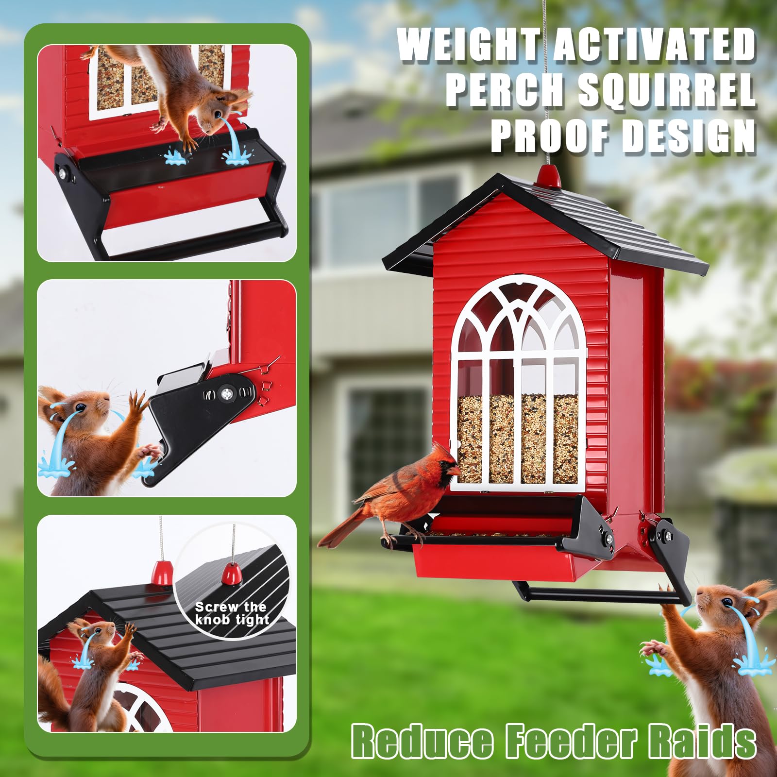 Gbekery metal construction stands up to weather while vibrant red finish decorates the garden