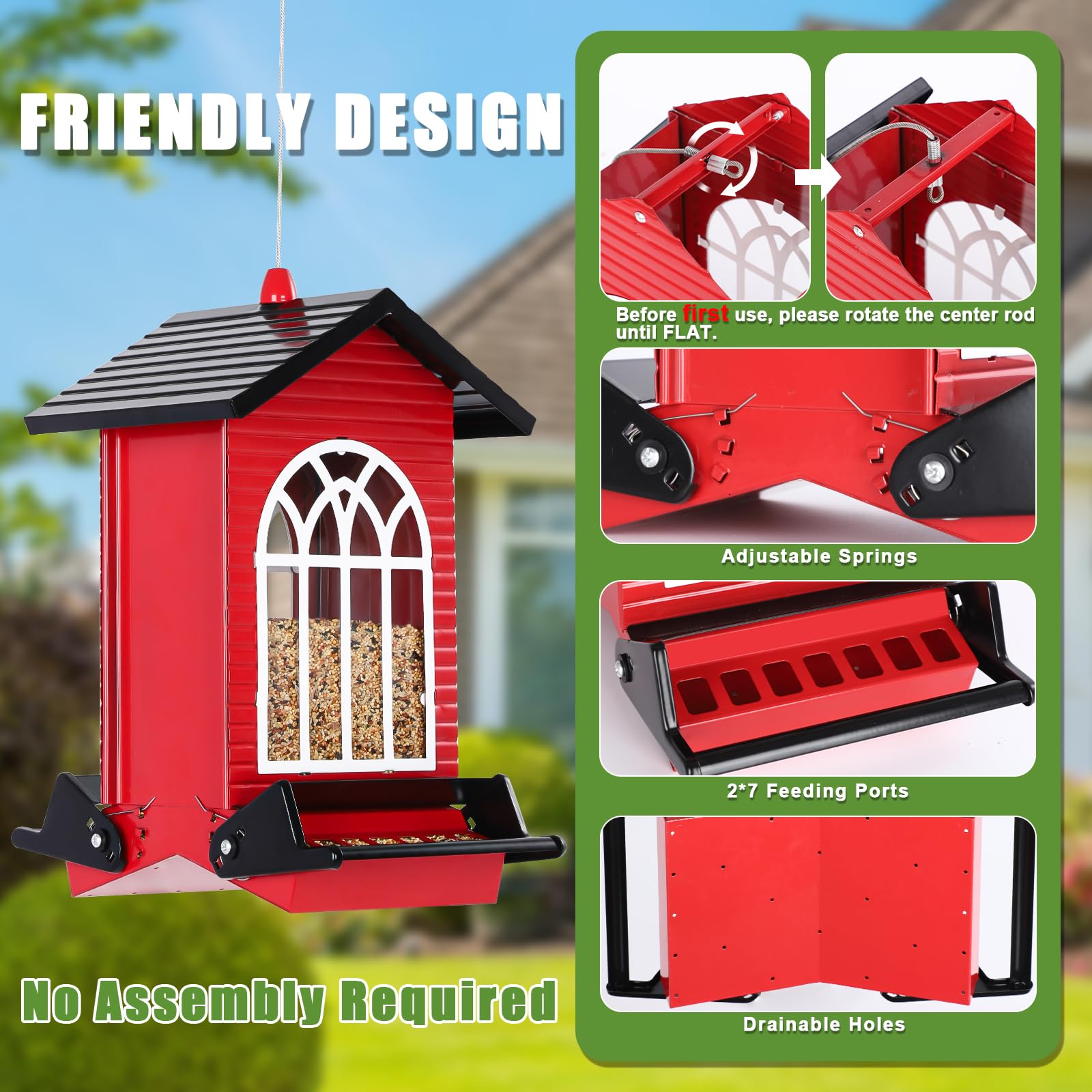 Gbekery feeder red finish adds color and attracts diverse backyard birds
