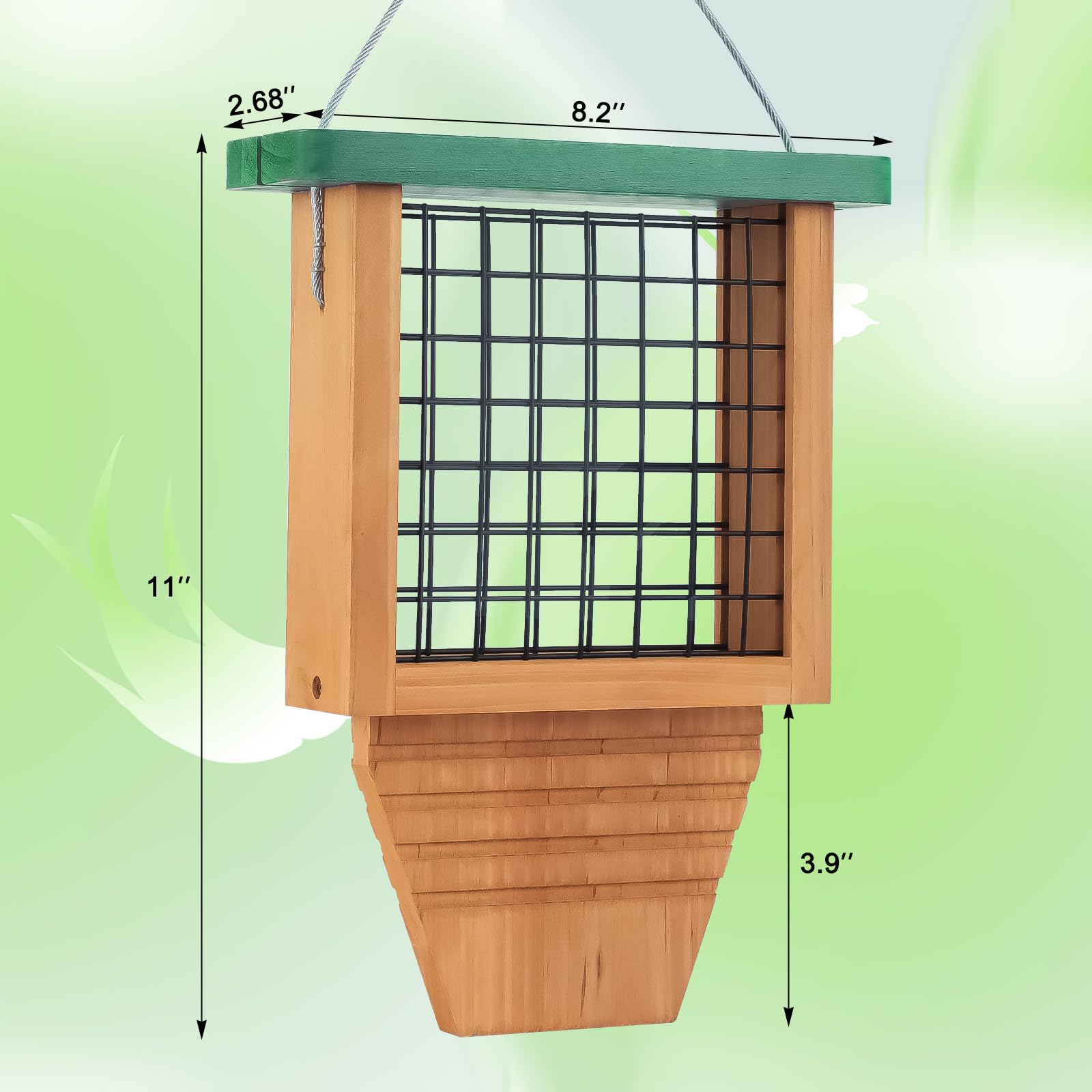 Gbekery tail-pro design woodpecker feeder supports long tails during feeding.