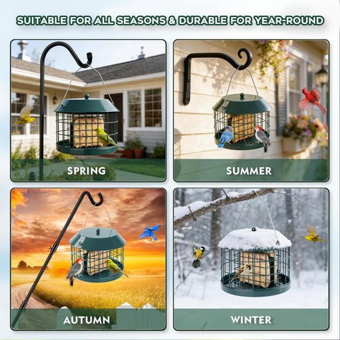 Gbekery weatherproof green metal feeder stands up to rain and sun
