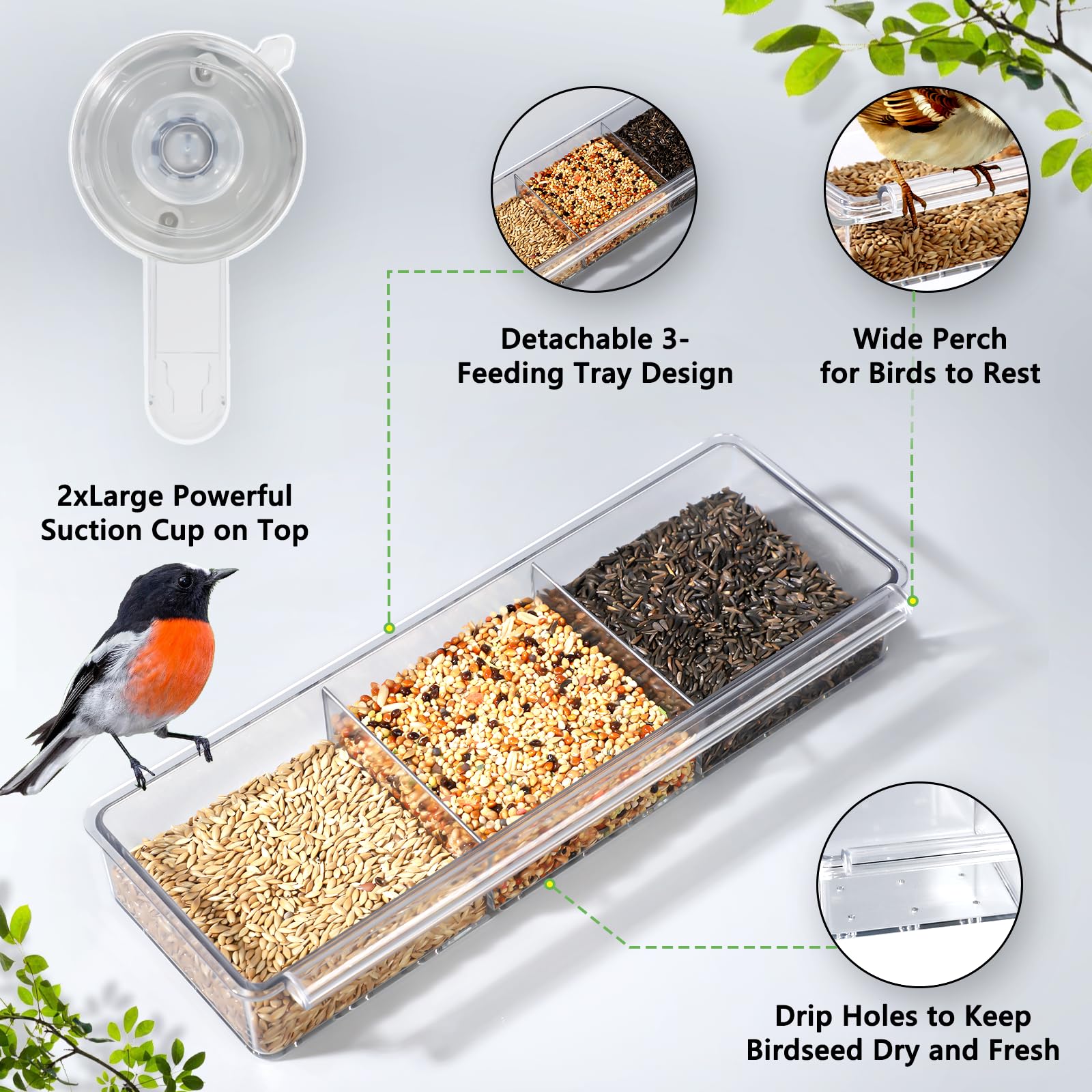 Detachable tray on Gbekery Window Bird Feeder for easy refilling