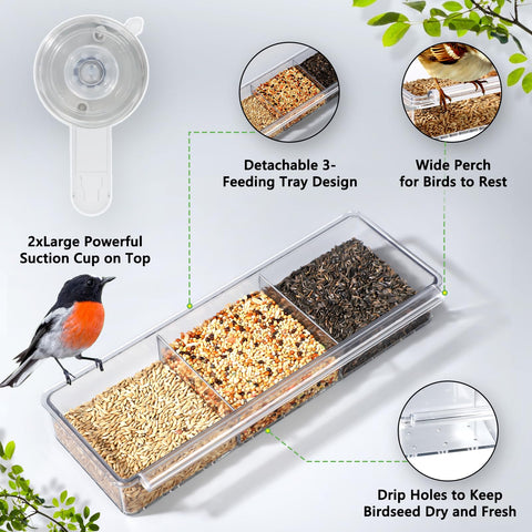 Detachable tray on Gbekery Window Bird Feeder for easy refilling