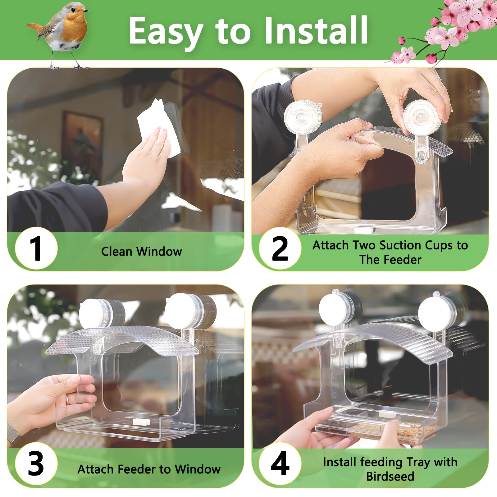Drainage holes keep seeds dry on the Gbekery window feeder