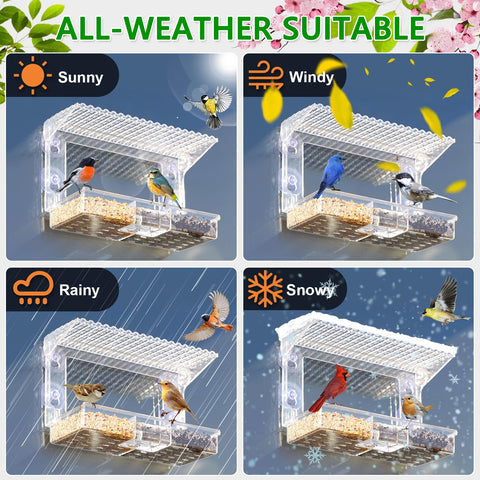 Gbekery window bird feeder has drainage holes to keep seed dry and mold-free