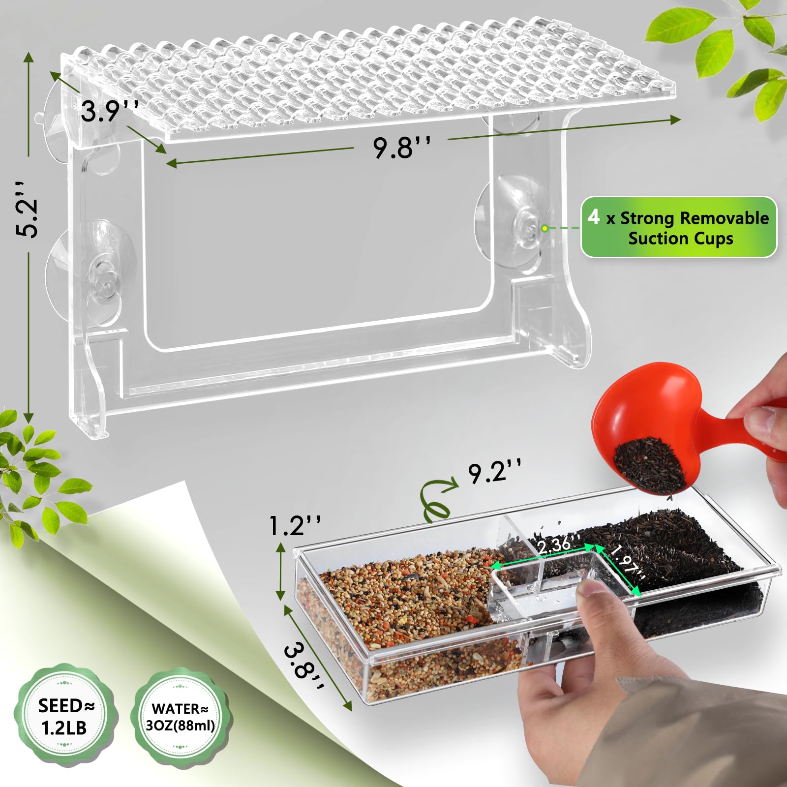 Gbekery window bird feeder with strong suction cups for secure outdoor mounting
