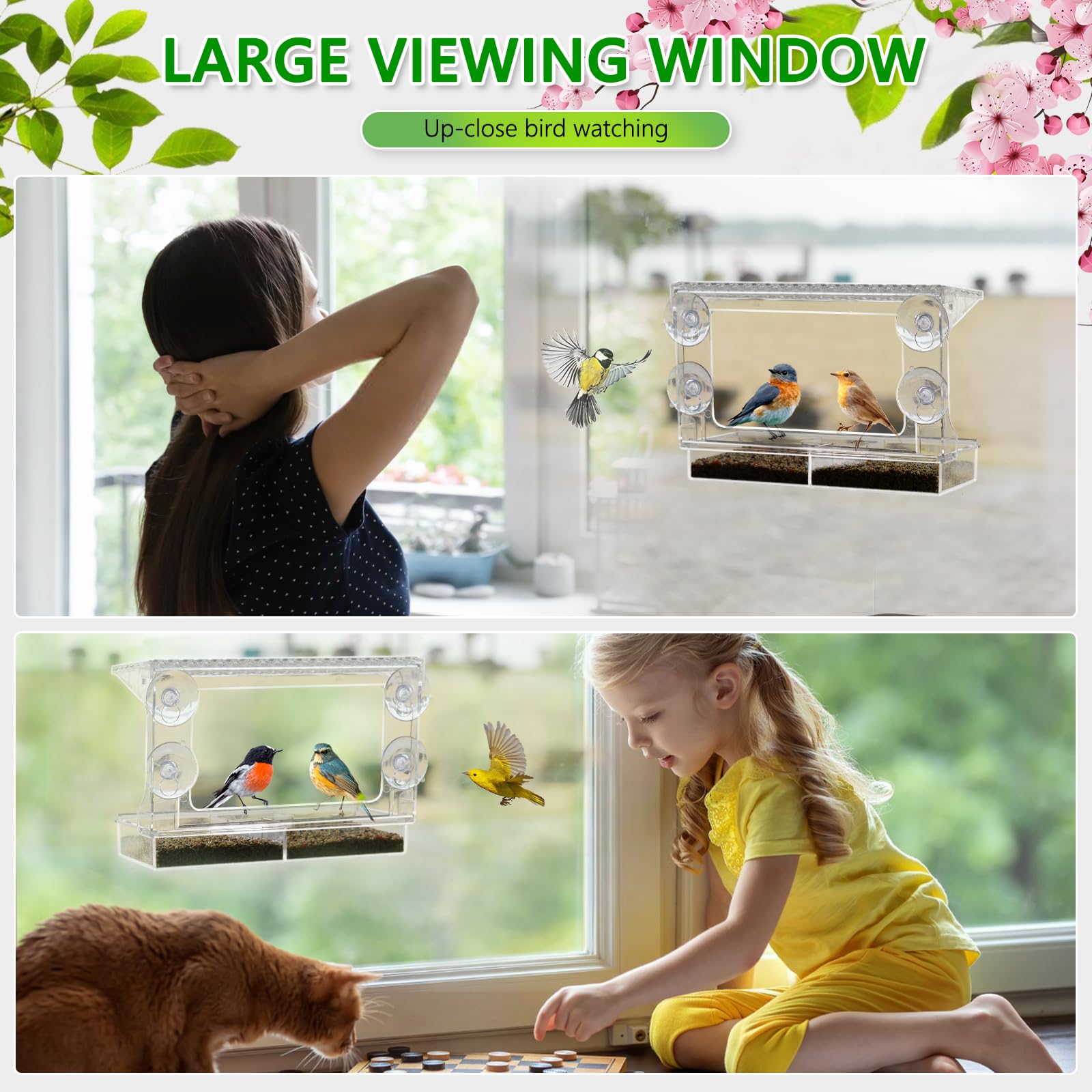 Gbekery window bird feeder roof shields seeds from wind and rain