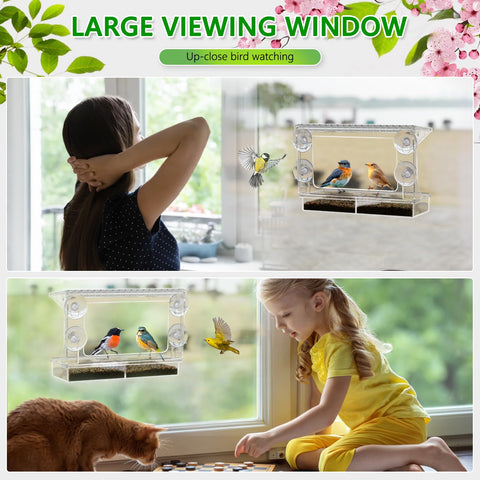 Gbekery window bird feeder roof shields seeds from wind and rain