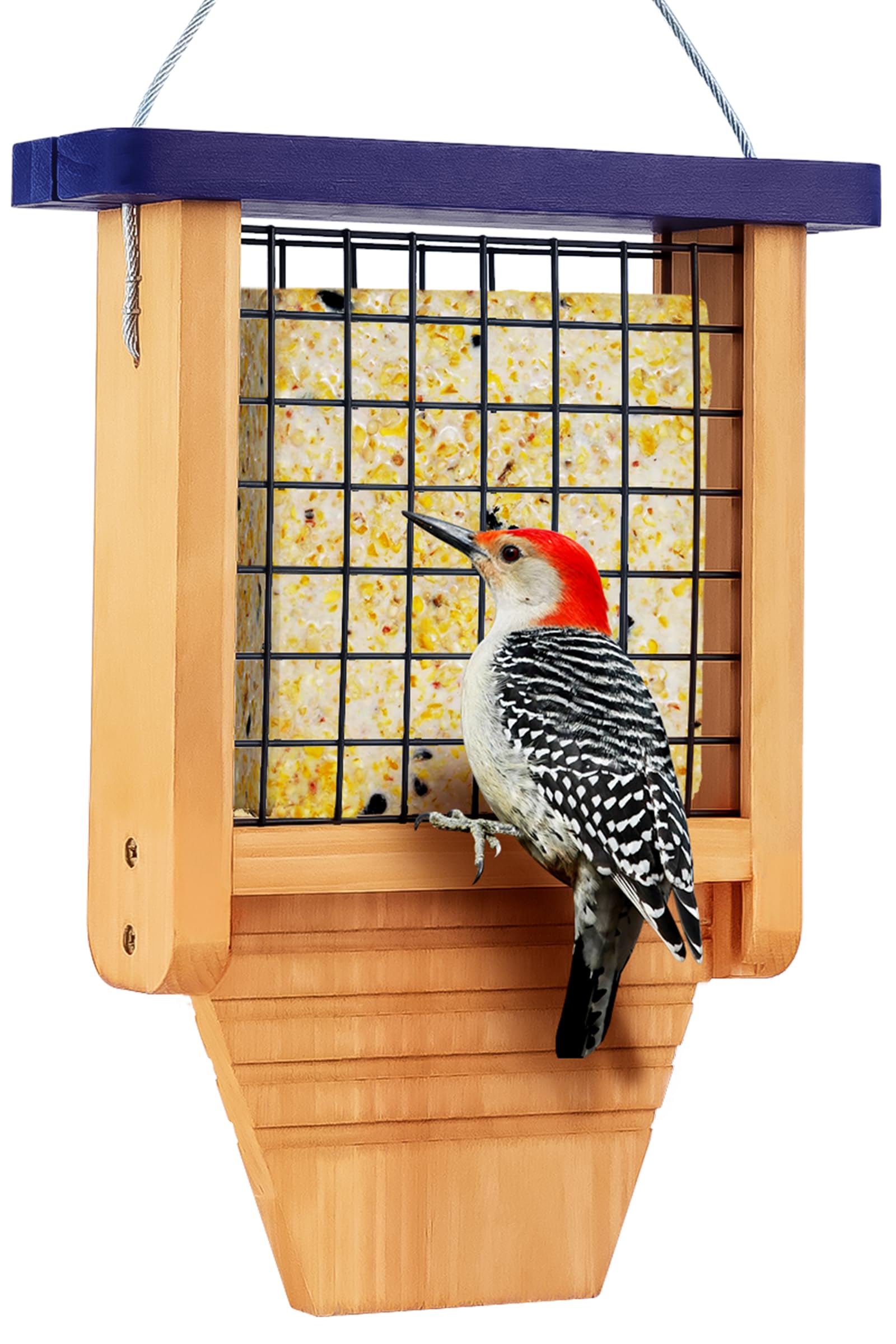 Gbekery wooden suet feeder for outside hanging, durable cedar and rustic look.