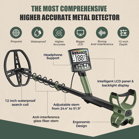 Gbnryg metal detector LCD backlit display improves readability in low light.