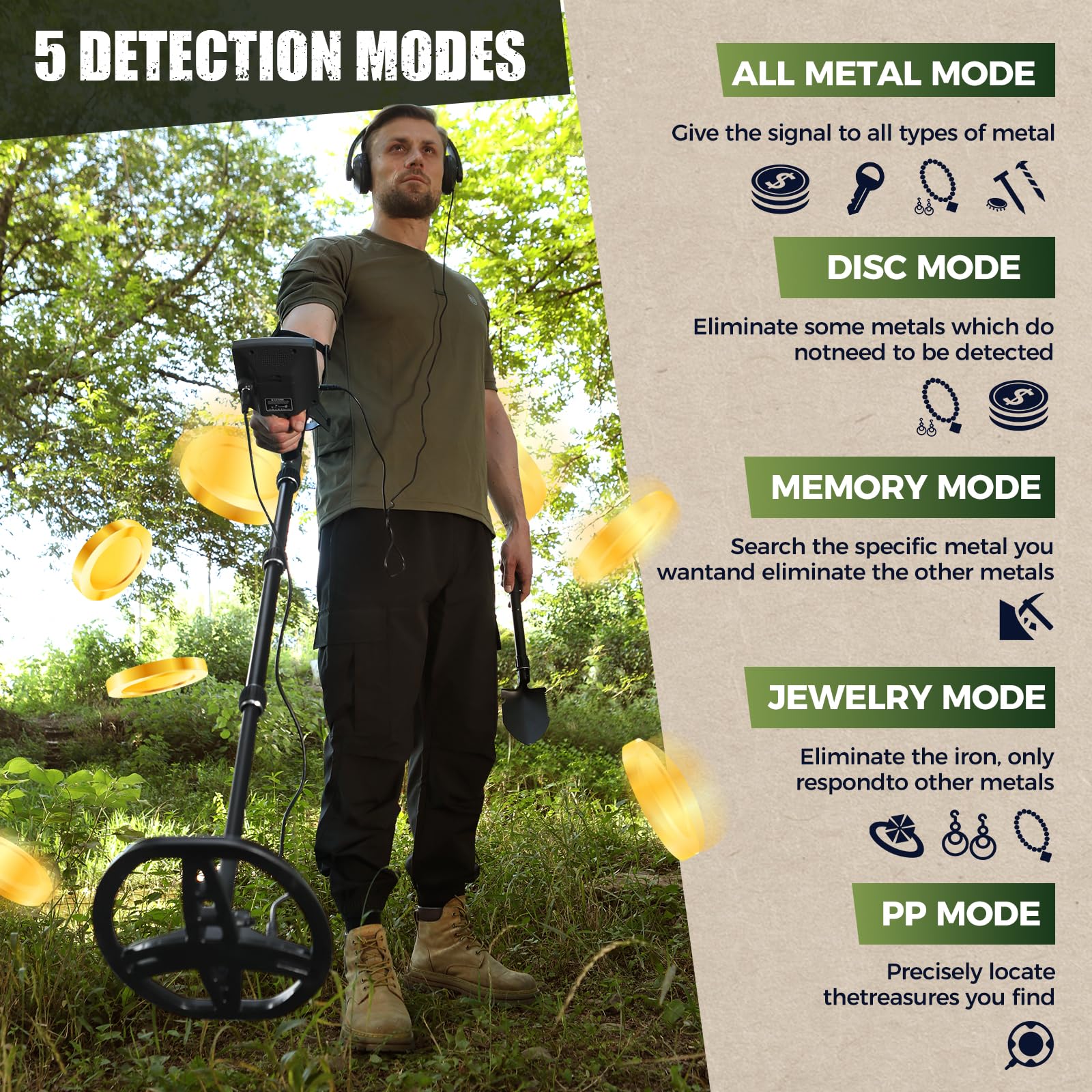 Gbnryg detector's telescoping rod folds quickly for easy transport.