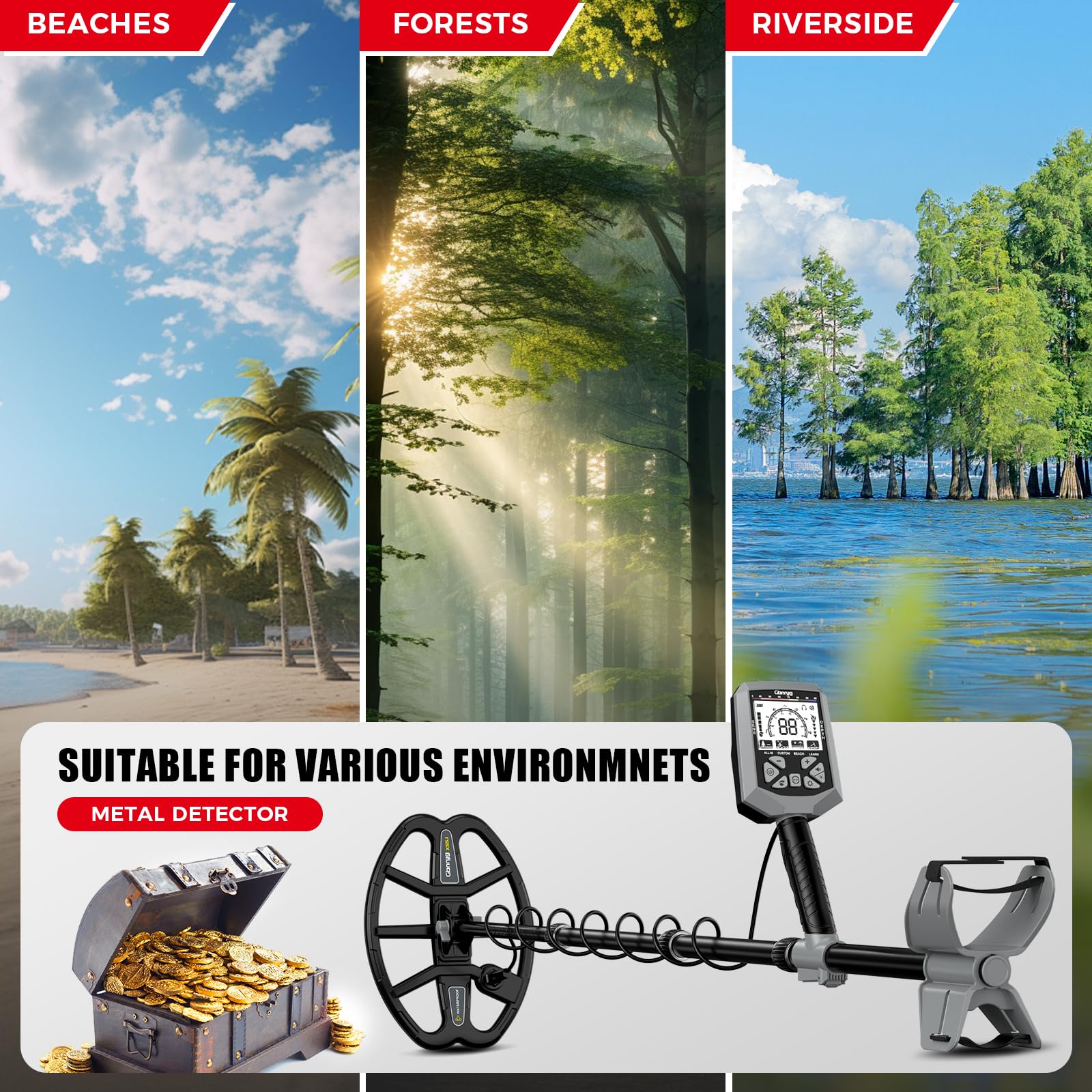 Gbnryg treasure-hunting kit includes headphones and digger for outdoor hunts.