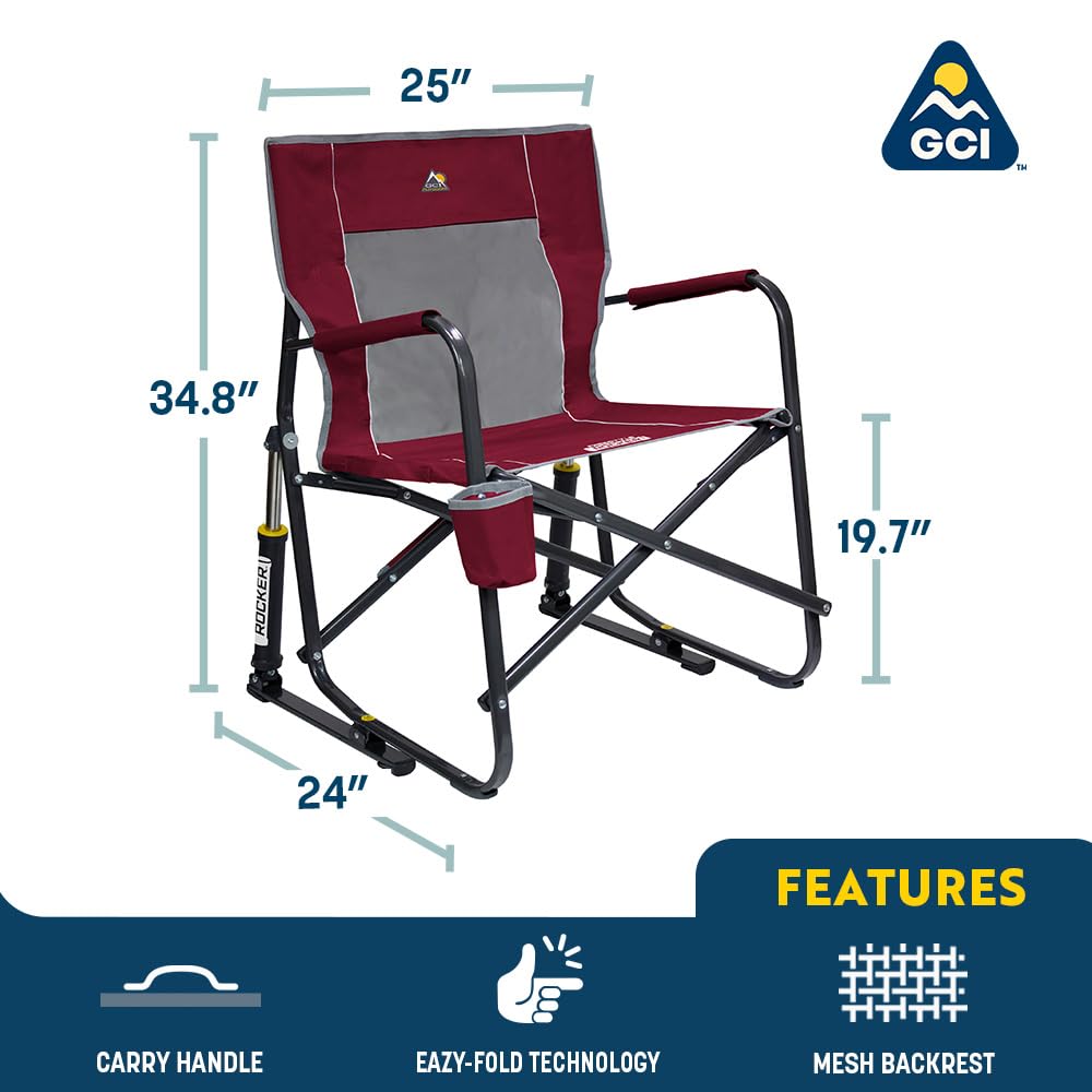GCI Outdoor Freestyle Rocker with beverage holder within arm's reach for drinks.
