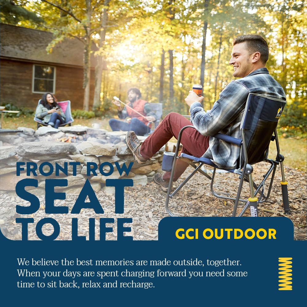 GCI Outdoor Freestyle Rocker in campsite setup beside a campfire.