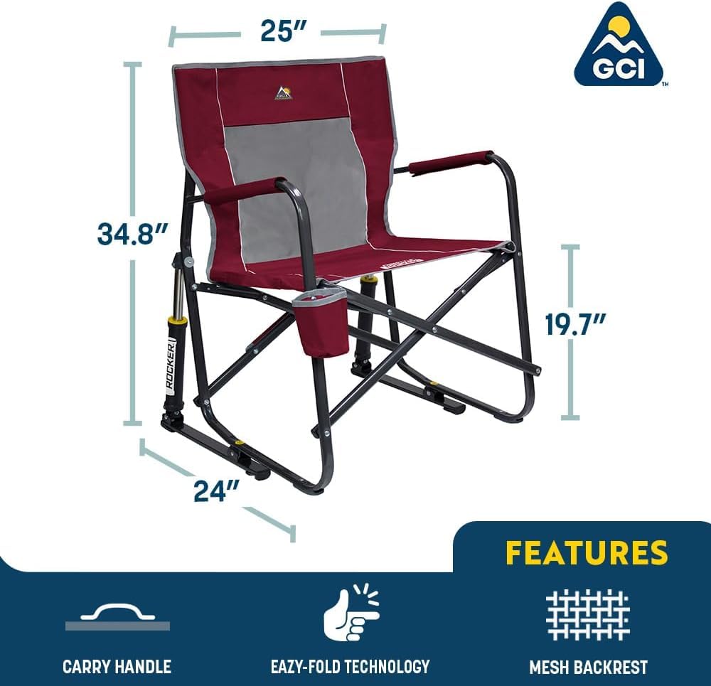 GCI Freestyle Rocker Indigo Blue shows built-in beverage holder for easy drinks.