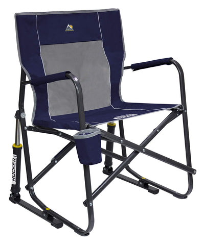 GCI Freestyle Rocker Indigo Blue folded chair for portable transport.