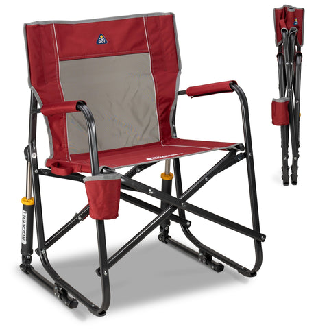 GCI Outdoor Freestyle Rocker front view showing solid armrests and built-in cup holder